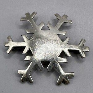 Large Snowflake Brooch Christmas Winter Holidays Vintage Sterling Silver Pin